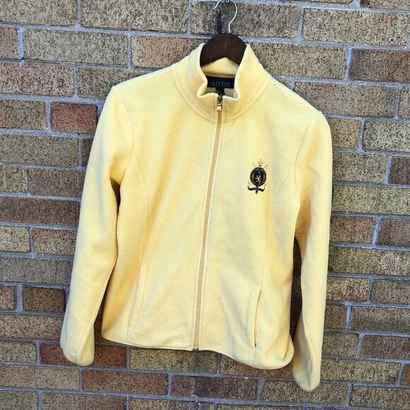 Vintage Ralph Lauren Embroidered Fleece Zip Up Large Yellow - Picture 1 of 7